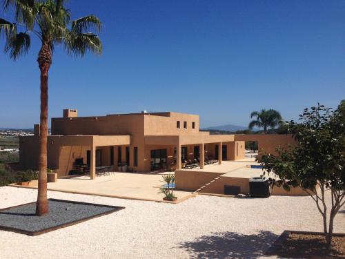 a building with a palm tree in front of it at Villa Casa Santana - Heated Pool in Lagos