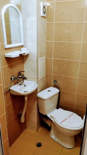 a bathroom with a toilet and a sink at Dracena Guesthouse in Ravda