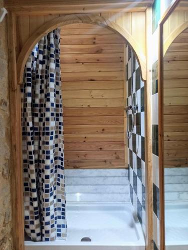 a bath tub in a bathroom with a shower at Casa Rural La Bodega in Aldeadávila de la Ribera