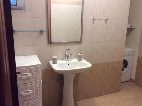 uma casa de banho com um lavatório e um espelho em Cosy Studio em Sitia