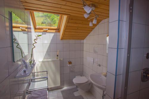 La salle de bains est pourvue de toilettes et d'un lavabo. dans l'établissement Kehrerhof, à Ellbögen