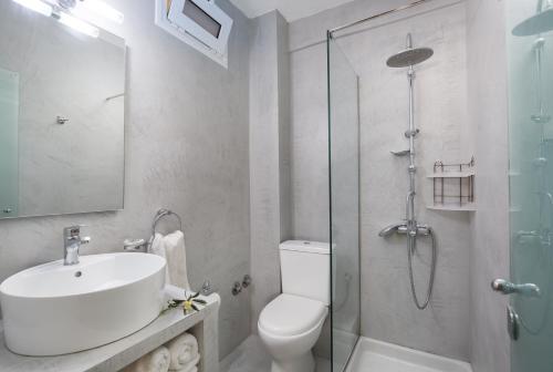 een badkamer met een toilet, een wastafel en een douche bij Finata Studios in Kavos