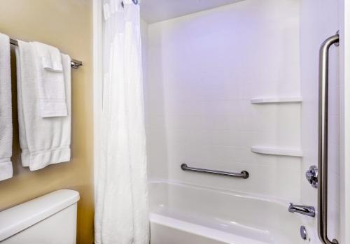 W łazience znajduje się biała wanna i prysznic. w obiekcie Holiday Inn Express Silver Springs - Ocala, an IHG Hotel w mieście Silver Springs