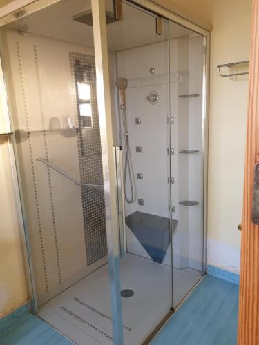 W łazience z przeszklonymi drzwiami znajduje się prysznic. w obiekcie Hostal Alfil w mieście Cazalegas