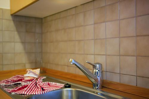 een gootsteen met een handdoek erop bij Apartment 7 - Zur Sonne in Laion