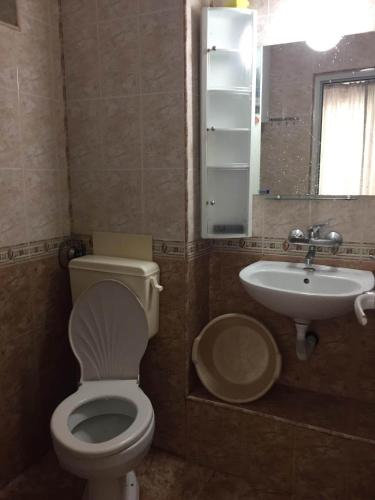 a bathroom with a toilet and a sink at Къща за гости ЕЛИ in Primorsko