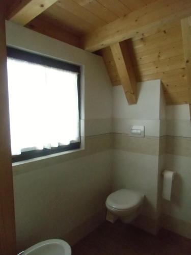a bathroom with a toilet and a window at Garni Festil in Campitello di Fassa