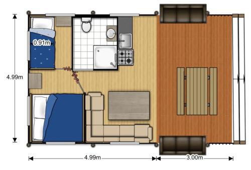 een plattegrond van een tiny house bij Glamping Wolfskuilen in Lieren