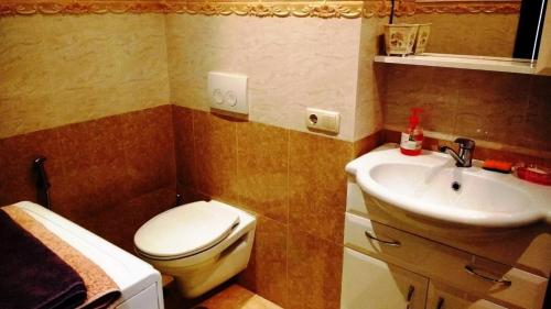 a bathroom with a toilet and a sink at Комната в двухкомнатной in Kyiv