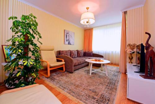 2 kambarių apartamentai su virtuve, Trakų miesto centre في تراكي: غرفة معيشة مع أريكة وطاولة