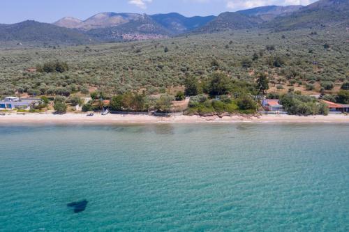 an island in the middle of a body of water at Front Beach House in Skala Kallirakhis