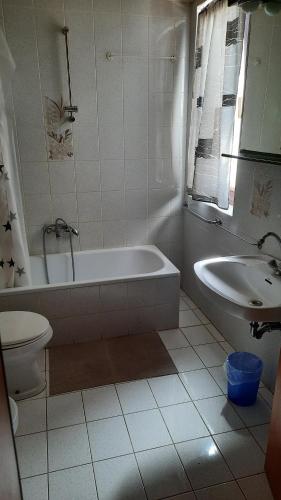 ein Badezimmer mit einer Badewanne, einem WC und einem Waschbecken in der Unterkunft Apartments Eva in Pula