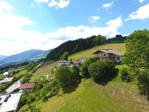 a village on a hill with houses and trees at Apartment Mayerhofer in Mittersill