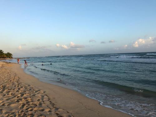 a beach with people swimming in the ocean at La Gaviota A3 in Juan Dolio