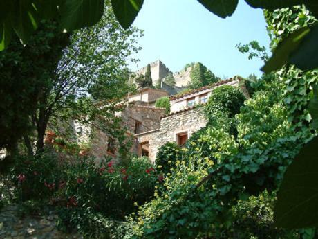 - un bâtiment en pierre au milieu d'un jardin dans l'établissement La Figuera, à Castelnou