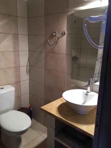 a bathroom with a toilet and a sink at Loukakia apartments in Patmos