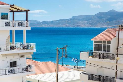 a view of the ocean from a building at Traditional House under Kazarma Fortress in Sitia in Sitia