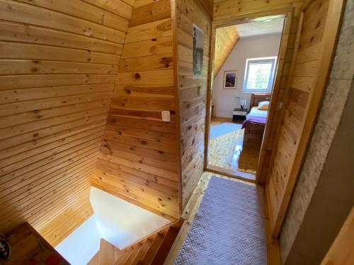 an overhead view of a room with wood paneling at Village Borje in Žabljak