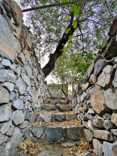 an old stone wall with some stairs in it at Arhontiko Askas Mansion in Askas