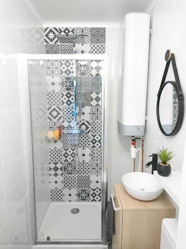 a bathroom with a shower and a sink at LP Appart in Annecy