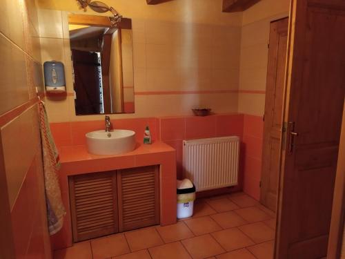ein Bad mit einem Waschbecken und einem Spiegel in der Unterkunft Ubytování U Bohouše in Jilemnice
