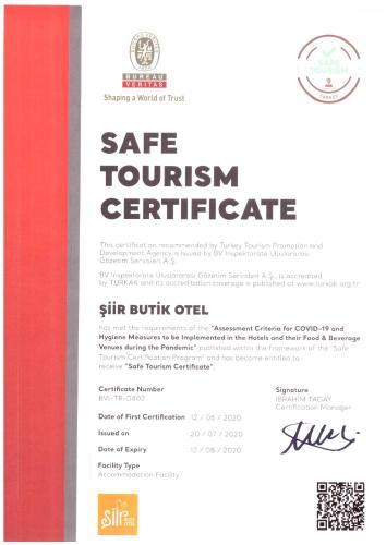 Certifikát, hodnocení, plakát nebo jiný dokument vystavený v ubytování Siir Boutique Hotel