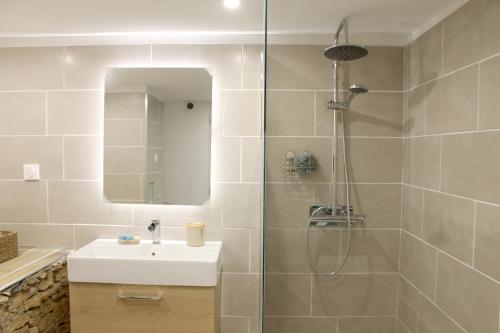 une salle de bain avec un lavabo et une douche dans l'établissement Studio Zen, à Barbaggio