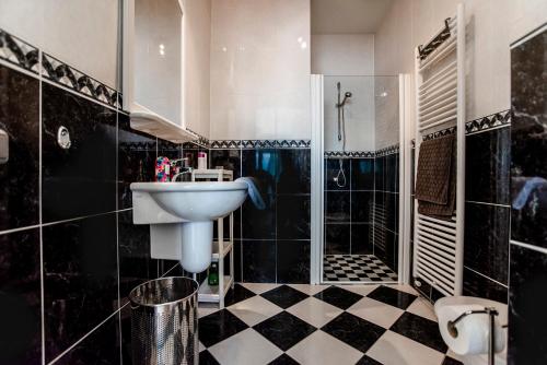 un baño con lavabo y ducha en Keller Beach, en Zandvoort