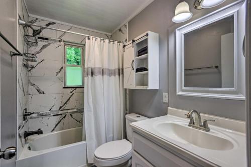 阿什維爾的住宿－Scenic Asheville Escape Near Blue Ridge Parkway!，一间带水槽、卫生间和淋浴的浴室