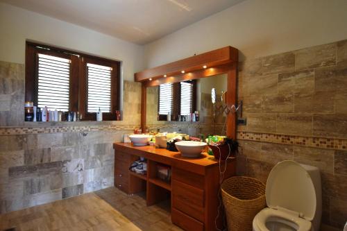 ein Bad mit einem Waschbecken und einem WC. in der Unterkunft Las Terrenas Front Beach And Garden Villa in Las Terrenas