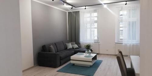 salon z kanapą i stołem w obiekcie CITY VIEW Saperów II - klimatyzacja, przy parku w Świdnicy
