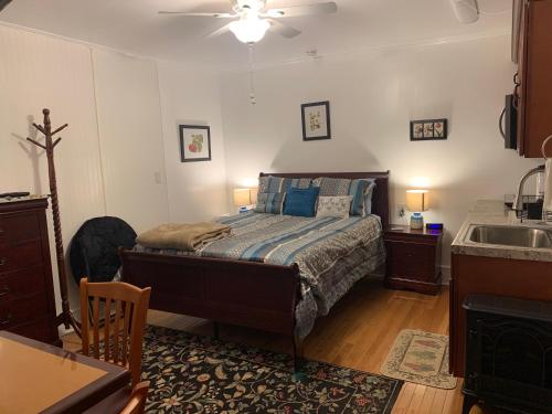 um quarto com uma cama e um lavatório em Micosta Leisure Inn em Hudson