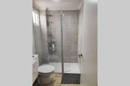 een badkamer met een douche en een toilet bij Apartamento primera línea in Denia