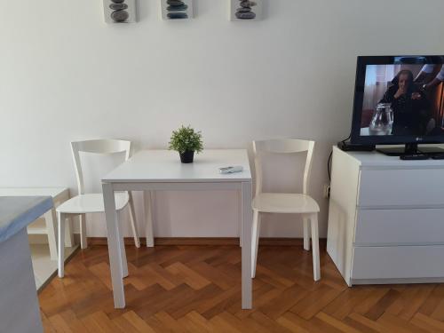 Televízia a/alebo spoločenská miestnosť v ubytovaní Apartments with sea view