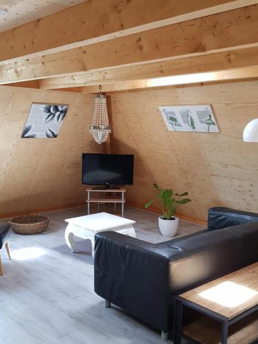 a living room with a couch and a tv at De Loft in Zuid-Scharwoude