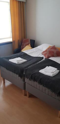 クオピオにあるVeturi B&Bのベッド2台が隣同士に設置された部屋です。