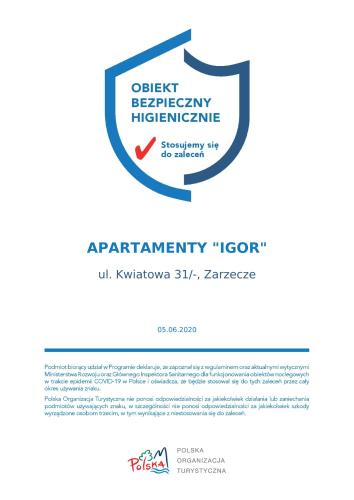 Πιστοποιητικό, βραβείο, πινακίδα ή έγγραφο που προβάλλεται στο Domek "IGOR" nad Jeziorem Żywieckim w Zarzeczu
