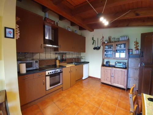 cocina grande con armarios y electrodomésticos de madera en Aptos. Rurales Los Falares de la Abuela Berta (Adults Only), en Nieda