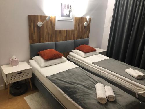 Postel nebo postele na pokoji v ubytování apartament LeśnaCedzyna