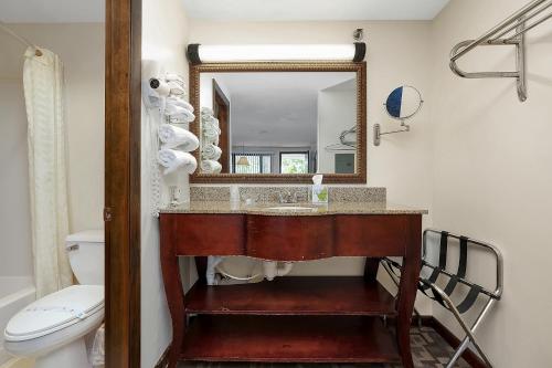 W łazience znajduje się umywalka i lustro. w obiekcie USA Inn w mieście Wells