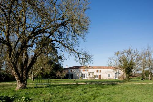 a large white house with a tree in the foreground at La Bribaudonnière in Saint-Palais-de-Phiolin