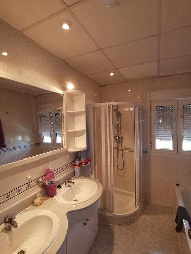 a bathroom with a shower and a sink and a shower at Entre pinos y playa in Matalascañas