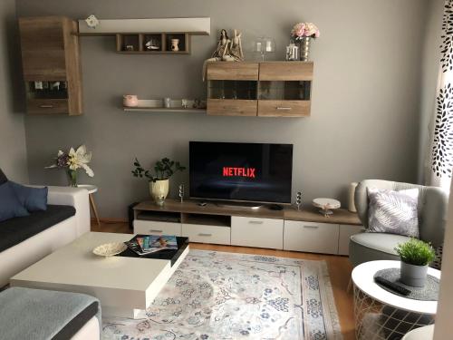 Televízia a/alebo spoločenská miestnosť v ubytovaní BIVIO apartment - climatised