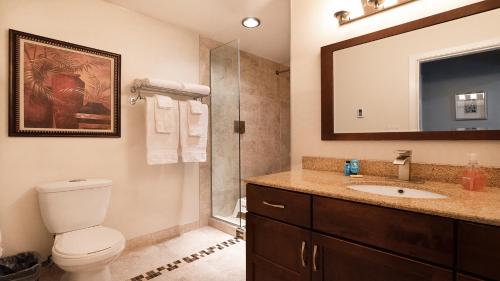 a bathroom with a toilet and a sink and a shower at Willow Suite - Lakeside Retreat in Victoria