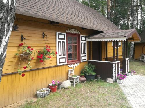 a small house with flowers on the side of it at Agroturystyka Bora Zdrój in Narewka