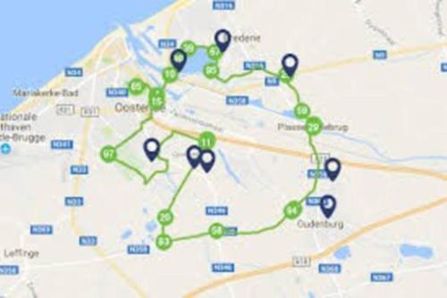 a map with green circles on it at Die huis 14-Een oase van rust tussen polders en kust in Ostend