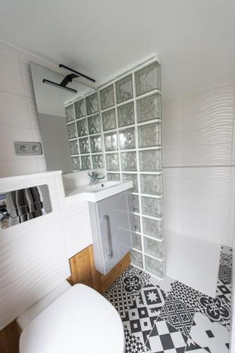 une salle de bain avec un lavabo et des toilettes dans l'établissement Piaf, à Paris