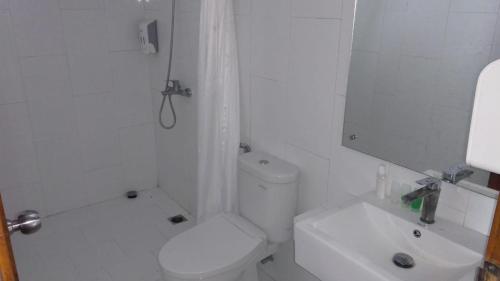 a white bathroom with a toilet and a sink at Radika Paradise Villa & Cottage in Tepus