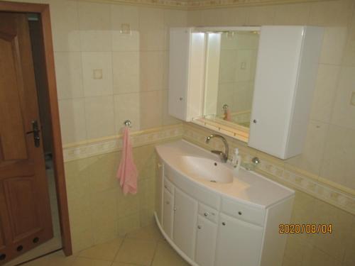 uma casa de banho com um lavatório e um espelho em Apartament Viola em Kolobrzeg