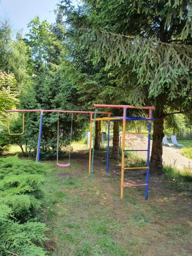 an empty playground in a park next to a tree at Agroturystyka LAS i WODA in Prażmów
